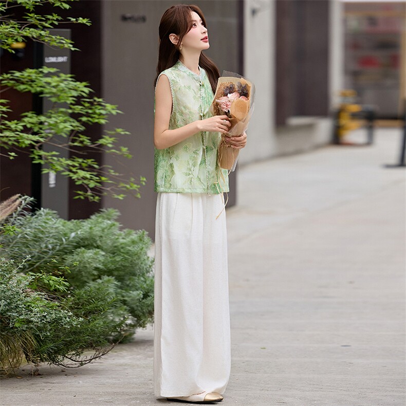 2026年女夏季新款新中式阔腿裤高级感显瘦两件套,女装套装/套裙,婷轩阁