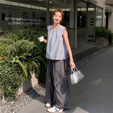 条纹飞袖上衣休闲裤套装2025新款女夏季韩系高级感流行ootd一整套，女装套装/套裙，2C258