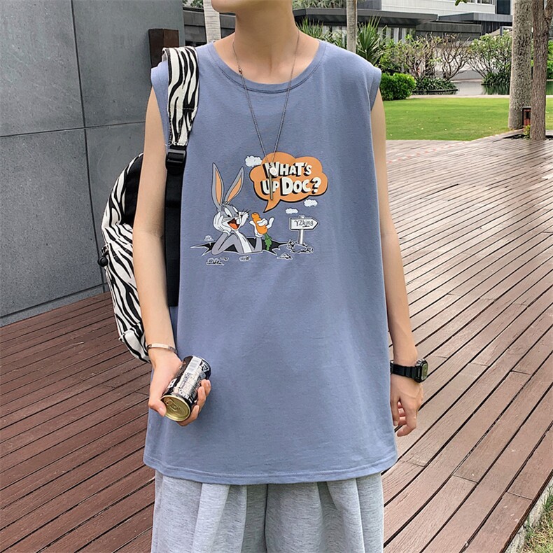 ！港风2023夏季无袖背心男加肥加大码宽松短袖T恤男BX280-P20,男装背心/马甲,电商B371