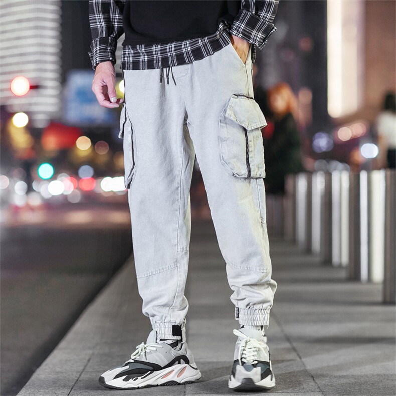 G919P30夜景港风百搭青年学生休闲束脚裤工装裤口袋秋九分裤,男装休闲裤,电商A026-1