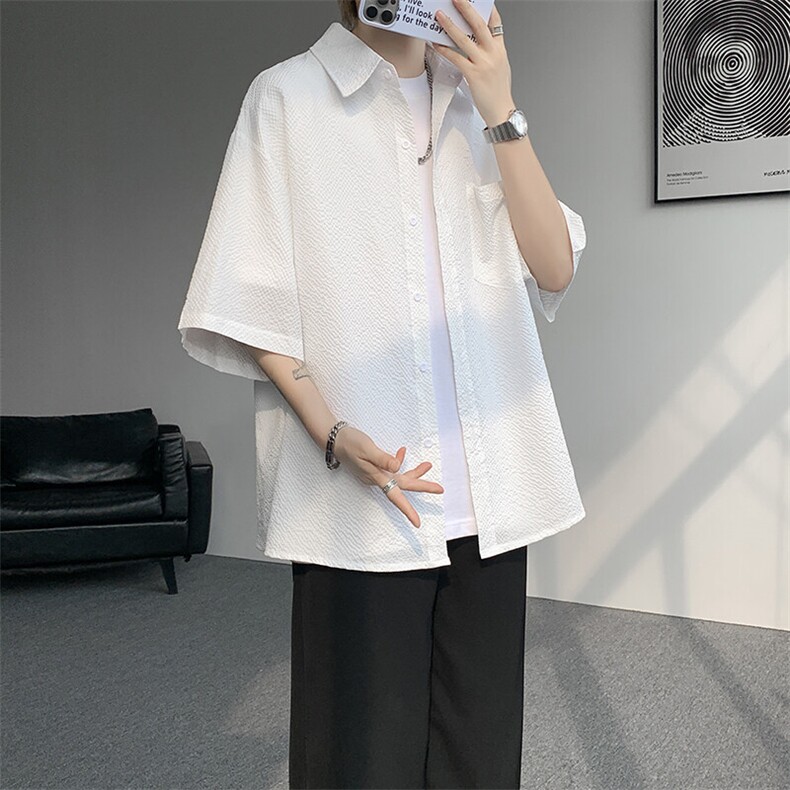 8XL-M泡泡纱盐缩肌理短袖衬衫男夏季冰丝外套防晒衬衣DC28011P36,男装衬衫,电商B312