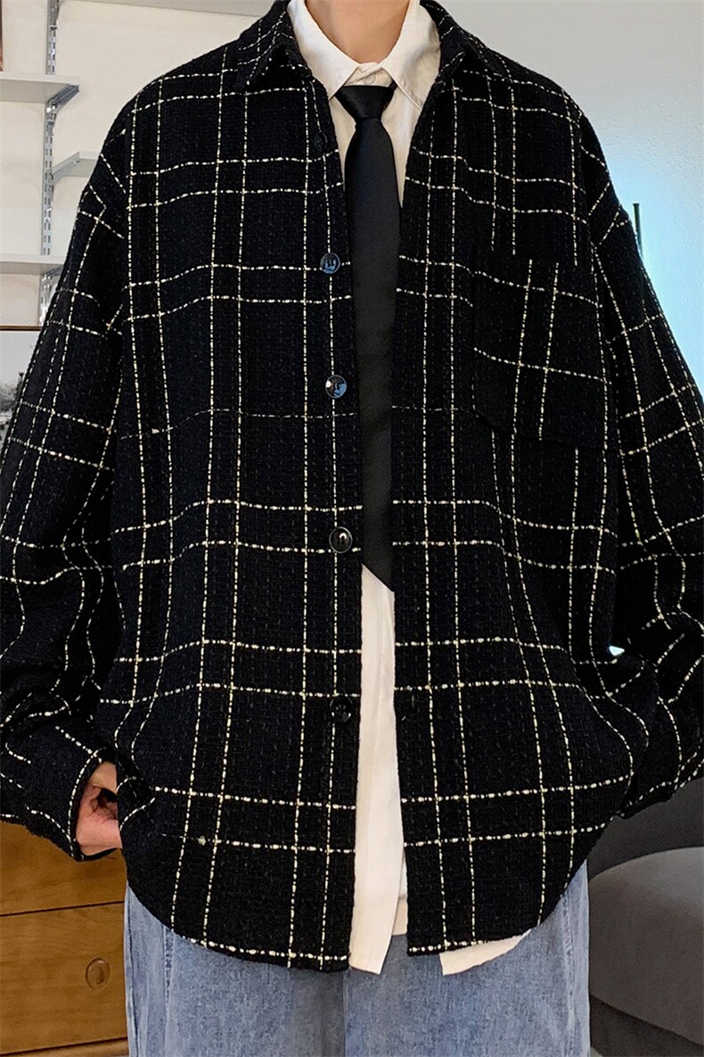 C9011/P50春装新款现货小香风衬衣男长袖格子上衣外套大码衬衫,男装衬衫,电商A141