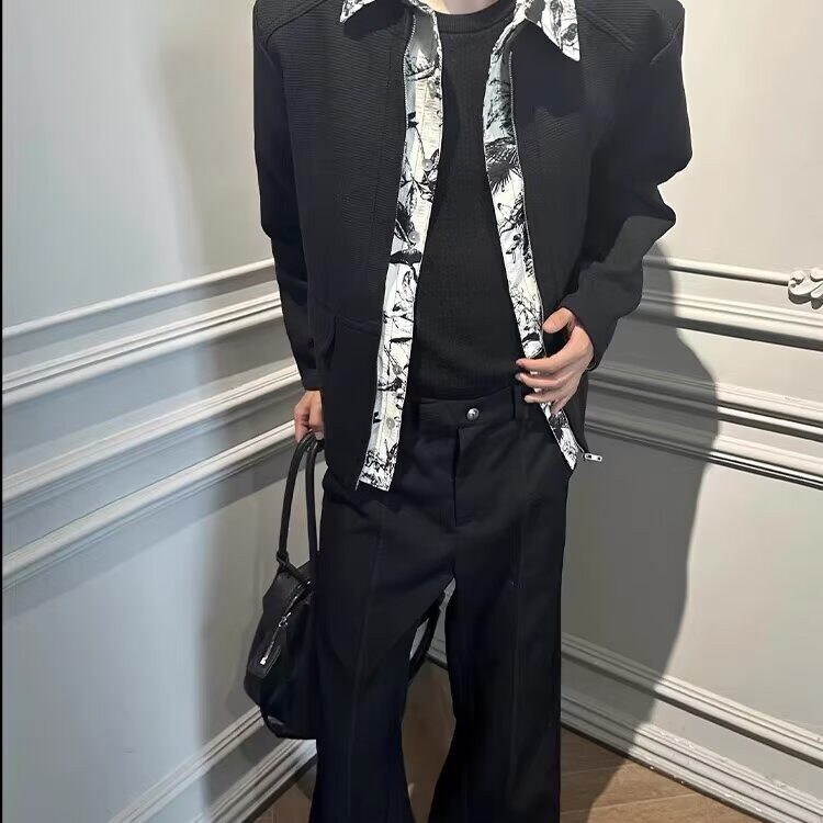 HT163-P75潮牌工装夹克男款春秋季假两件痞帅网红外套2025新款,男装夹克,电商B323A