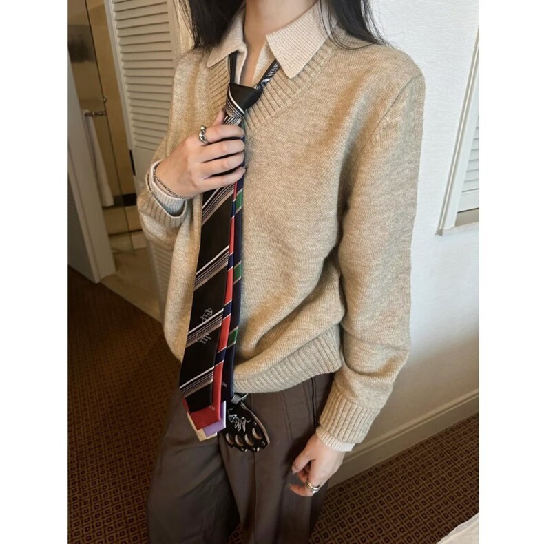 2025冬季新款潮流潮牌宽松百搭男女美式简约假两件高质量针织衫,男装针织衫/毛衣,星座218-8