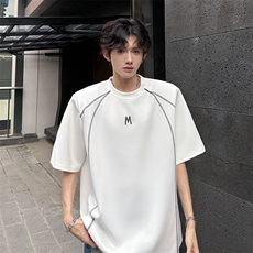 现货M金属扣高级感美式高街立体廓型垫肩款潮男T恤A071-T83-P40，男装T恤，电商A071