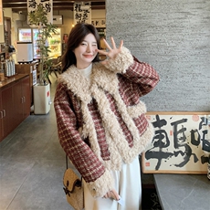 大货冬季加厚夹棉毛绒拼接外套#2590-P195-K288，女装短外套，2C111