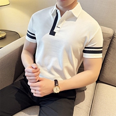 翻领宽松百搭半袖Polo衫商务绅士拼接短袖PL65/P50特，男装Polo衫，电商A243