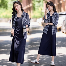 韩系格子衬衫吊带穿搭休闲套装裙女2025夏秋气质显瘦时尚········，女装套装/套裙，涵墨