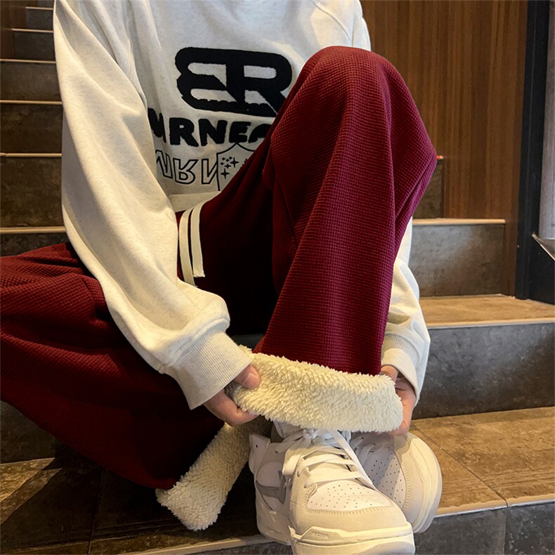 华夫格加绒长裤D2199-TP40控价58港风冬季纯色休闲裤男百搭裤子,男装休闲裤,电商A102-1