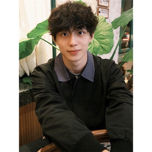 网图有货 千鸟格拼接领口门襟黑色复古夹克外套男女 A873-P58图片