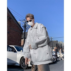 金属拉链装饰夹克小牛津双层上衣外套黑色灰色绿色M-3XLJW71，男装夹克，星座1116A-1（原606A）