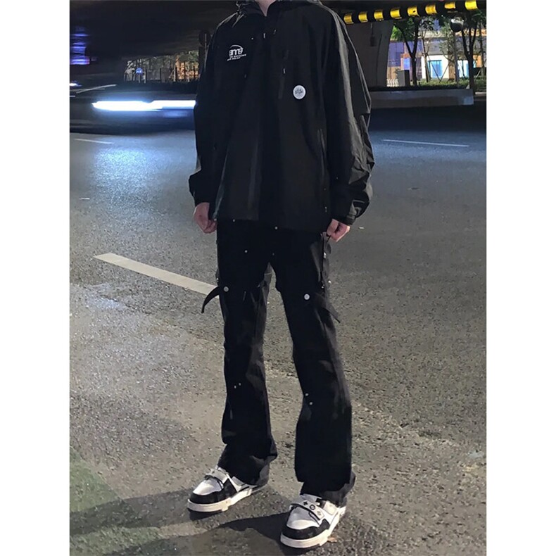 美式hiphop裤子高街vibe交叉绑带牛仔裤修身直筒微喇叭裤,男装牛仔裤,星座310A-4