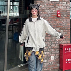抖音得物高品质美式高街重磅结构设计拼接织带立领卫衣外套CM42，女装短外套，电商A486-1