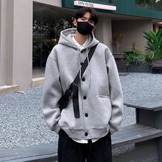 美式复古系扣重磅开衫连帽卫衣秋季新款简约通勤宽松休闲百搭外套，女装短外套，星座218-8