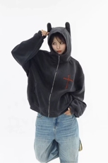 美式慵懒风外套男秋冬季hiphop复古连帽开衫卫衣大码宽松情侣上衣，女装短外套，星座218-8
