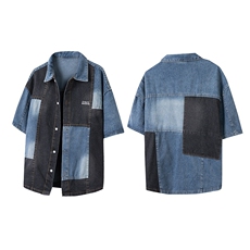 牛仔衬衫夏季薄款韩版潮流短袖衬衣港风百搭宽松XJ1011P52，男装衬衫，星座1013-1