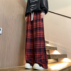 秋冬新款红色格子阔腿裤高腰直筒宽松休闲裤225-2-20833-P45，男装休闲裤，星座225-2
