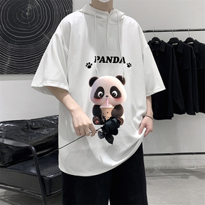 LD54417-P45NASA 连帽短袖t恤男大码胖子带帽五分袖中袖图片