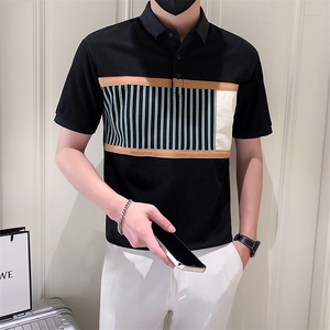 2025新款夏季T恤男Polo衫短袖潮牌拼接半袖体恤 A313-1-32321-P48图片