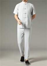 中老年男棉麻短袖中式唐装男风夏季亚麻套装MJ7201-P98，男装民族服装，星座1105-3