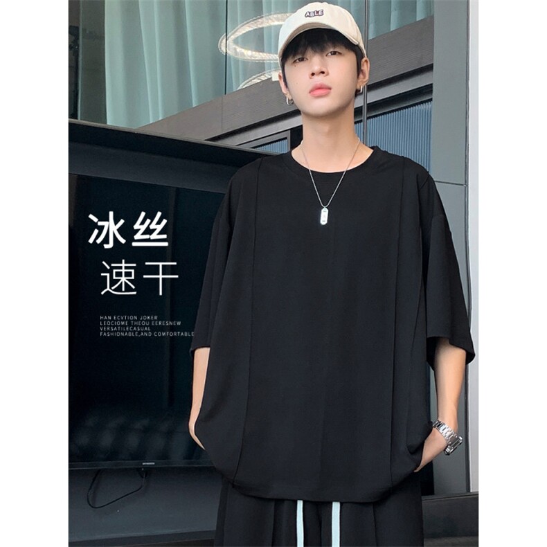 冰丝短袖T恤男士夏季薄款休闲速干高级感痞帅运动TT350-特批-33图片