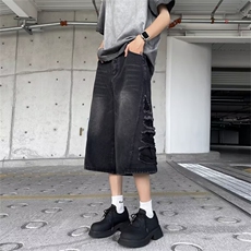 牛仔短裤男夏季美式高街乞丐裤子小众设计感七分中裤NT1721，男装牛仔裤，星座1116A-1（原606A）