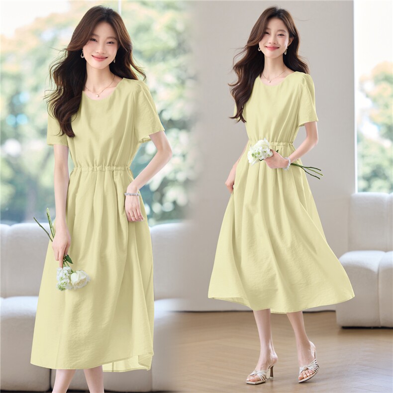 现货女士连衣裙2025夏季新款时尚洋气减龄休闲百搭短袖中长裙裙子，女装连衣裙，木子恋