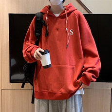 墨绿色半拉链连帽oversize重磅卫衣男美式复古春秋冬外套W024，男装卫衣，星座1116A-1（原606A）