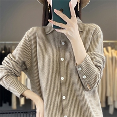 时尚百搭女士条纹衬衫安迪绒简约休闲长袖上衣高品质舒适面料，女装衬衫，质第工厂直营店