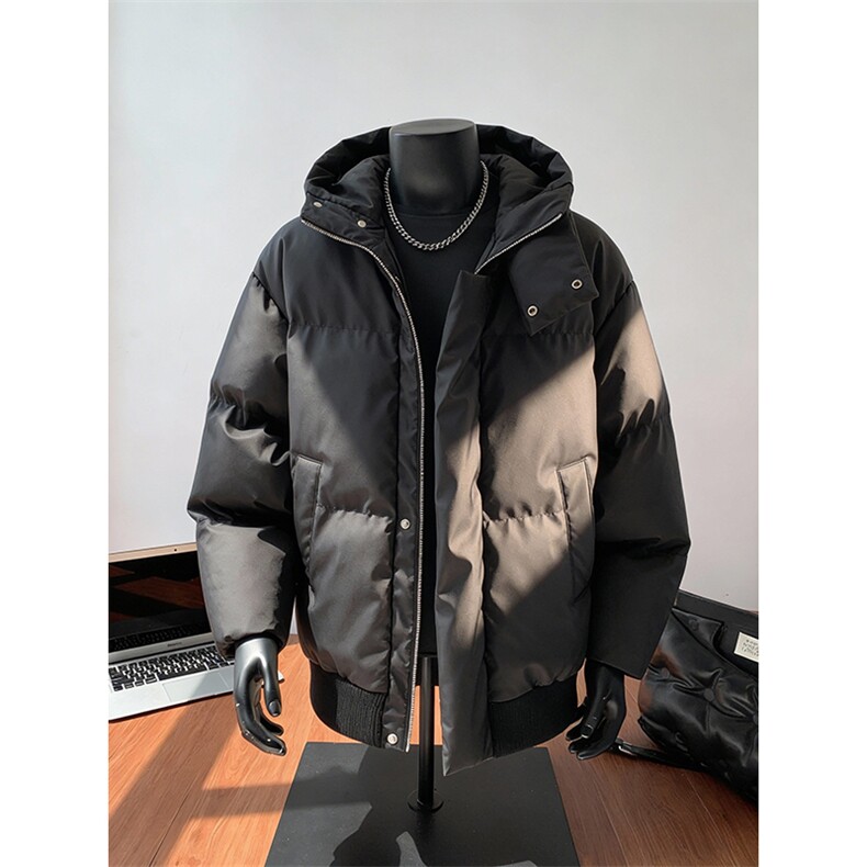现货5W件冬季三防重磅boxy短款羽绒连帽PU皮棉衣外套防风加厚棉服，男装棉衣，电商A486-1