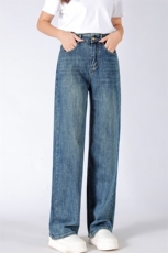 时尚高腰显瘦直筒牛仔裤女宽松百搭气质休闲长裤，女装牛仔裤，宛庄羊绒