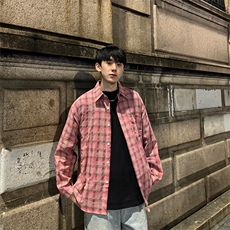 有货（自家图）美式休闲潮牌格子衬衫男慵懒风外套-CS003批45控58，男装衬衫，星座218-5