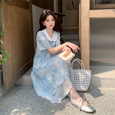 新中式国风娃娃领碎花半身裙套装女夏2025新款小个子温柔风两件套，女装连衣裙，2C285