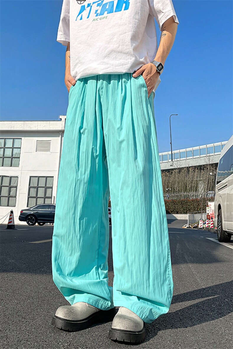 8XL-M多巴胺冰丝垂感慵懒山本裤男夏拖地裤子阔腿休闲裤KZ051P30,男装休闲裤,电商B312