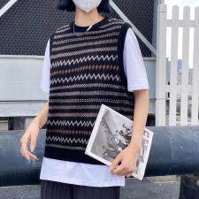 波浪纹圆领羊毛背心,女装背心吊带,日の谷