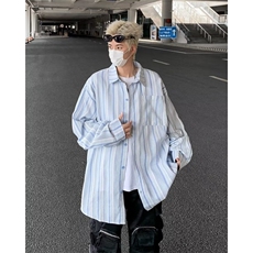 竖条纹衬衫男士长袖韩版潮流文艺帅气2024秋冬ins外套CY986-P35，男装衬衫，星座412-2