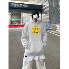 网络图现货美式重磅华棉潮流设计笑脸印花男女连帽卫衣WY1005-P48，男装卫衣，星座715-7