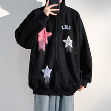 J6618P68光影墙抖音高品质彩色星星印花麂皮绒翻领夹克外套，男装夹克，电商A026-1