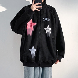 J6618 P68 光影墙 抖音高品质彩色星星印花麂皮绒翻领夹克外套图片