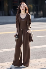 休闲时尚慵懒风气质套装女2025春秋新款洋气减龄宽松阔腿裤三件套，女装套装/套裙，伊仟回