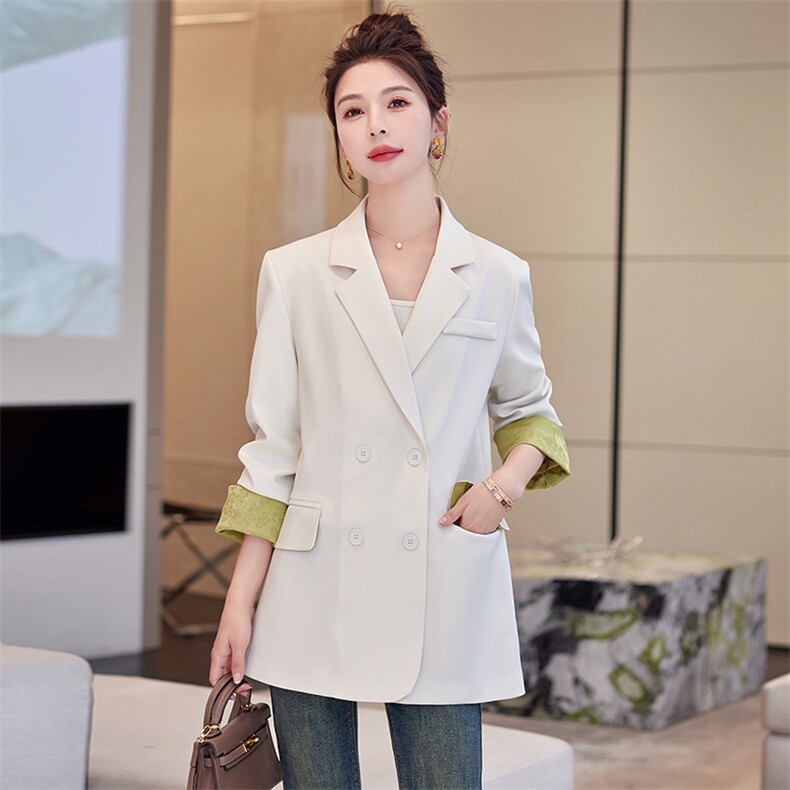 阔版宽松西装外套女2025春秋新款韩版设计感袖口撞色休闲西服上衣,女装西装,难舍钰依