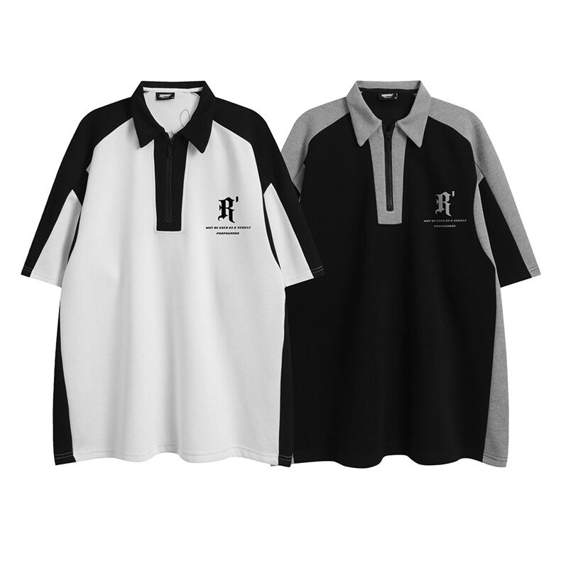 白底新款美式复古翻领印花潮流百搭宽松短袖T恤DT6326P45控68,男装T恤,电商A268-1