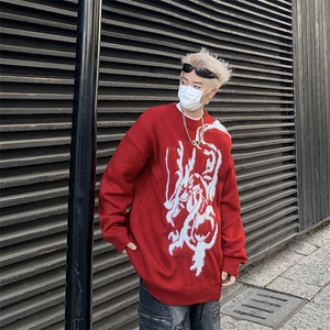 龙年战袍 针织衫男韩版提花春季202新款ins毛衣外套MZ372-P55图片