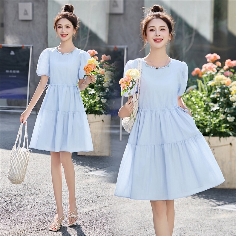 泡泡袖连衣裙女夏2025新款高级感收腰显瘦减龄法式气质小个子短裙，女装连衣裙，贵人树