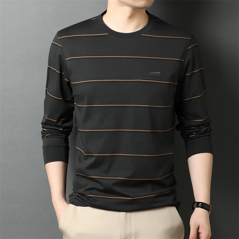QLM55189男士2023年春季新款长袖休闲t恤上衣条纹体恤P64,男装T恤,电商B360