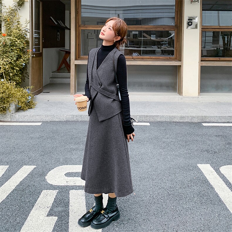 韩系收腰马甲半身裙两件套女秋冬2025新款气质显瘦氛围感爆款套装,女装套装/套裙,欧黛芙妮