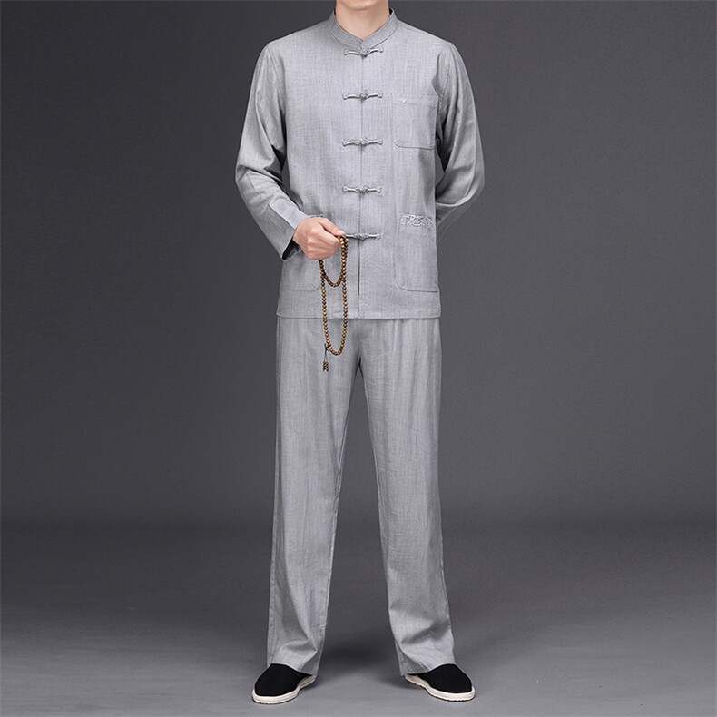 唐装中式长袖外套中老年2023春季新款男装风复古盘扣汉服套装,男装民族服装,电商B212（原钱塘6029）
