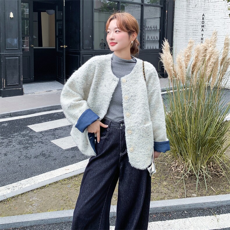 气质小香风设计感百搭外套女2025秋季韩系单排扣百搭显瘦淡人夹克,女装短外套,2C095