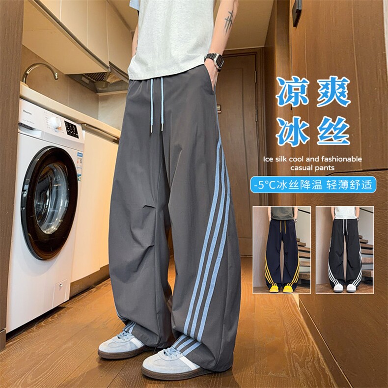 2026夏季新款凉感拼接三条杠宽松弯刀裤男K6735特P32建议零售价78,男装休闲裤,电商A001-1