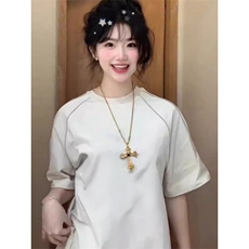 抖音得物二开240克宽松纯棉美式高街夜光反光工艺辑线短袖T恤，男装T恤，电商A486